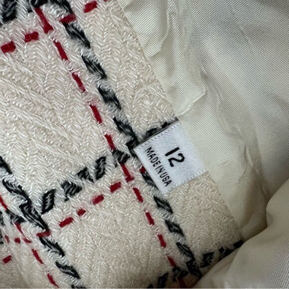 Vtg 90s Plaid Windowpane Blazer Academia Classic Ivory Navy blue Red 12 L - Picture 12 of 15